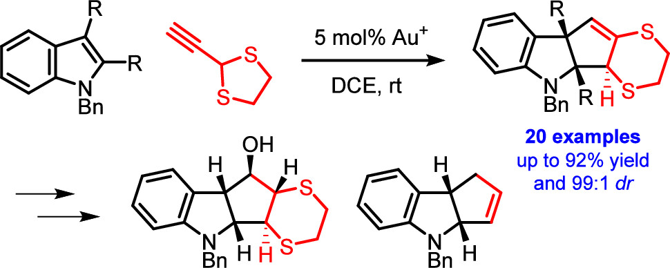 Dearomative (3 + 2) Cycloaddition of Indoles for the Stereoselective Assembly of Fully Functionalized Cyclopentanoids